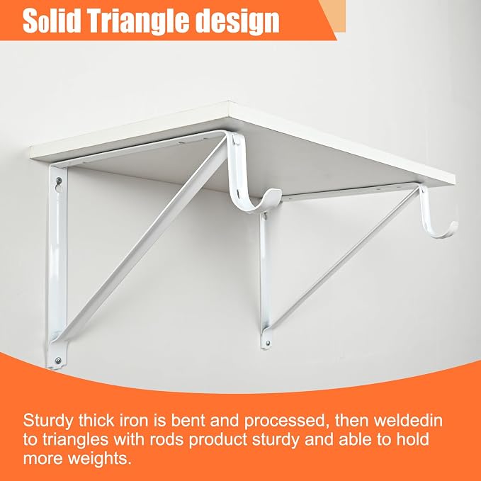 10 Pack Heavy Duty Closet Shelf & Rod Brackets, Wall Mounted Closet Shelf Brackets, 11 x 9.45 Inch Closet Shelf Brackets with Rod Support, White