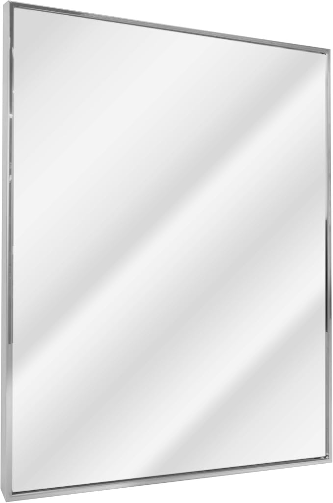 Head West Spectrum Modern Rectangular Mirror, Chrome Finished Stainless Steel Framed Bathroom Mirrors for Over Sink & Living Room, Hallway, and Entry Way - 24" x 30"