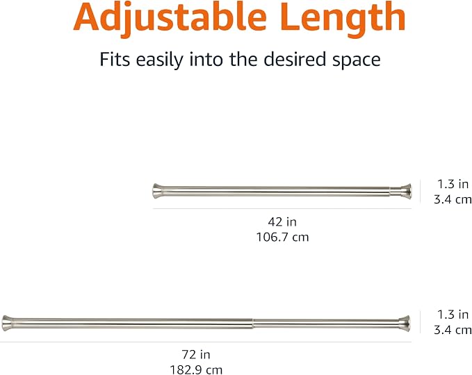 Amazon Basics Easy Install Shower Curtain Tension Rod, Adjustable Length, 42-73 inches, Nickel