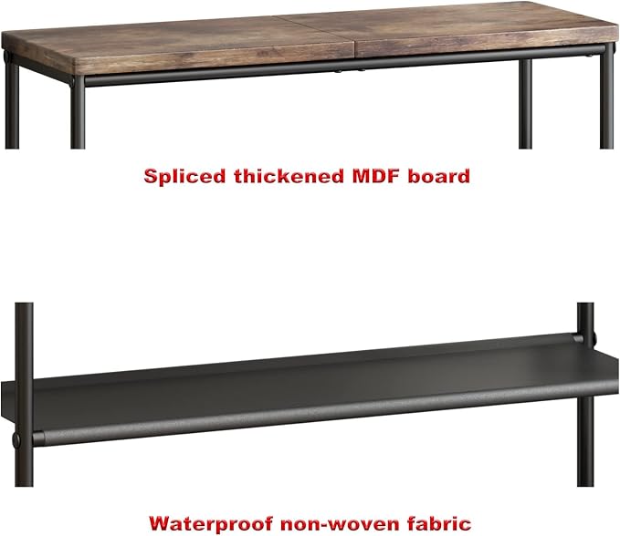 INGIORDAR Shoe Rack Organizer 5 Tier Metal Organizer Shelf with Industrial MDF Board and Layer Fabric for Entryway Closet Bedroom Living Room Garage,Black & Rustic Brown (Black+Rustic Brown, 5 Tier) | Metal space-saving Shoe Shelf stores 20+ Pairs of S...