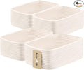 MiniArk Small Storage Baskets for Organizing | Closet Organizer Bins | Shelf Toy Basket | Woven Rope Baskets | Cube Decorative Box | Shallow Basket | 11.5x7.5x4.7” | 4 Packs Off White