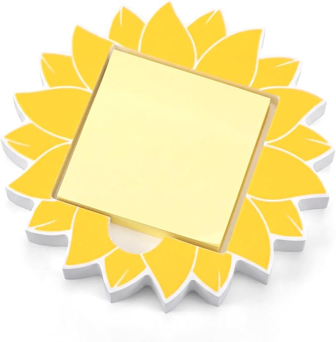 Sunflower Sticky Note Holder Large Wood Notepad Dispenser 3 x 3 Sticky Notes Organizer Cute Self Stick Memo Pad Holder for Desk Back to School Gift Sunflower Office Decor, No Pads Included