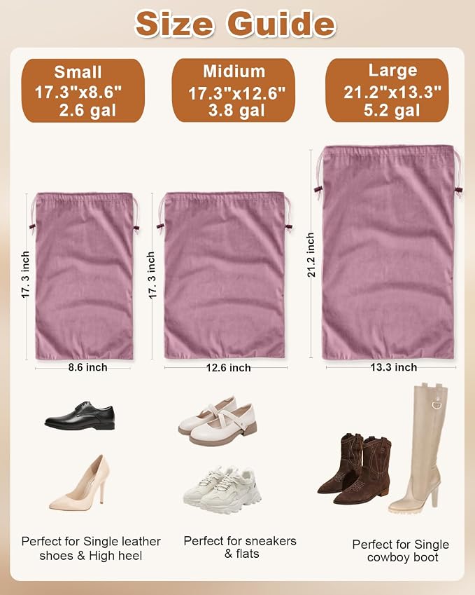 2 Pcs Shoe Bags for Travel, Dust Velvet Bags, Parfait Pink, 17.3x12.6 Inch | Washable & Reusable Travel Shoe Bags, Dustproof Shoe Bags with Drawstring Closure, Suitable for Travel, Home Storage
