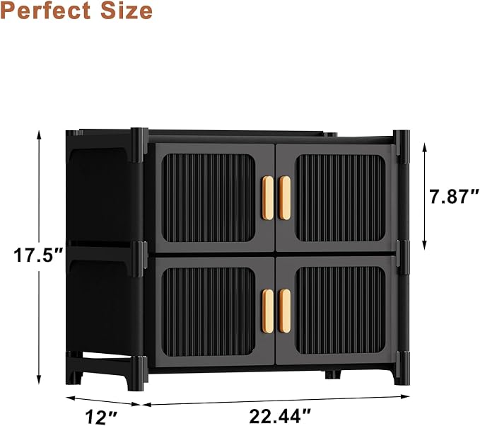 Shoe Rack, 3 Tier Shoe Storage Cabinet with 2 Doors, 9 Pair Plastic Shoe Cabinet with Waterproof, Outdoor Shoe Shelves Organizer for Entryway, Bedroom, Hallway,Living Room, Black