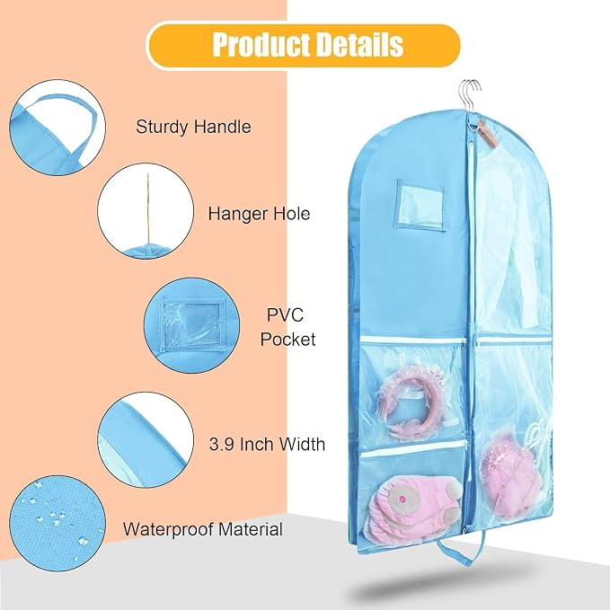 Garment Bag for Dance Costumes, 3 Pack 40 inch Dance Garment Bags for Dancers Hanging Clothes Travel Storage,Kids Dance Recital Bags for Competition,Dance Recital Gifts for Girls