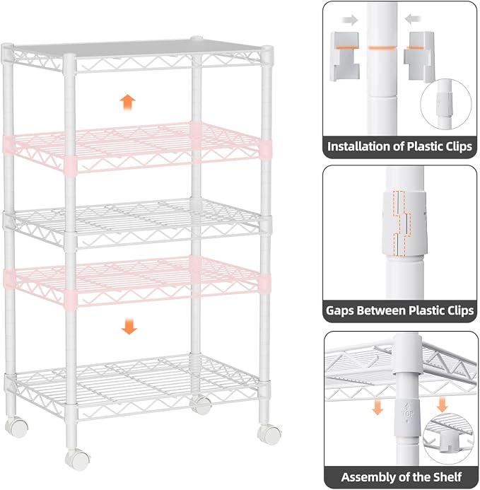 Golpart Small Shelves Storage Wire Metal Adjustable Shelf Unit with Wheels | 3 tier Shelving Organizers Storage Shelving for Bathroom Laundry Room Kitchen Pantry 11.7”D x 17.7”W x 30.7”H White