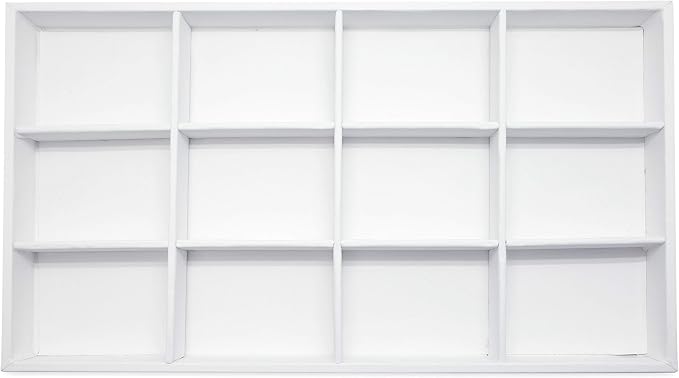The Display Guys - Stackable Jewelry Tray and Organizer - for Drawers, Dressers, Store Display (12 Compartments, White Leatherette)