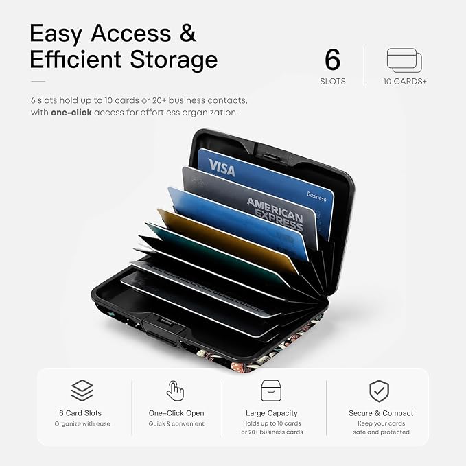 Credit Card Holder RFID Aluminum card case Skeleton mini Wallet Women Men | ABS Business ID Case,Hard Case Large Capacity 6 Slots, Waterproof Durable ，Secure Closure Slim Small Credit Card Protector