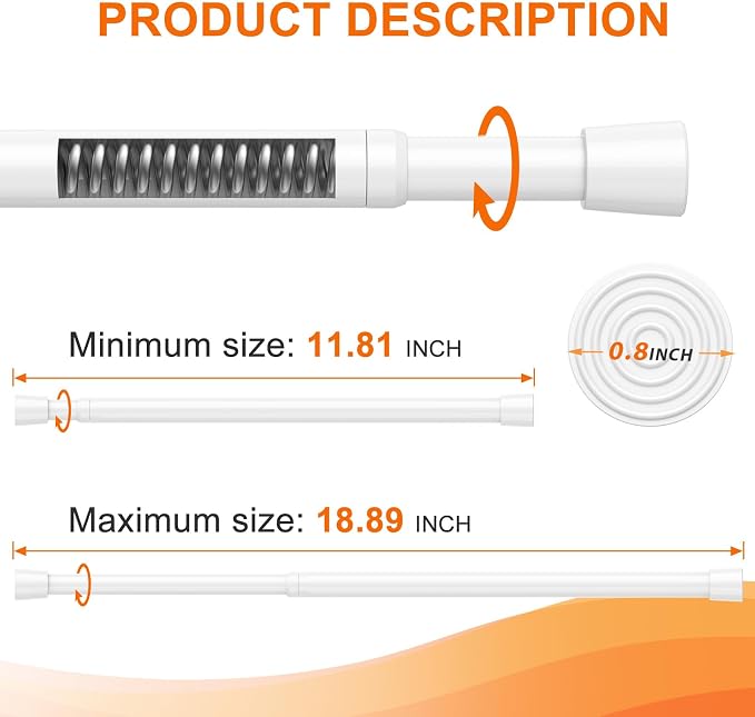 2Pack Samll Tension Curtain Rod No Drilling 12 to 18 Inch Short Spring Tension Rod Adjustable Spring Loaded Curtain Rods for Narrow Window Doorway Cupboard Kitchen Cabinets Closet, White