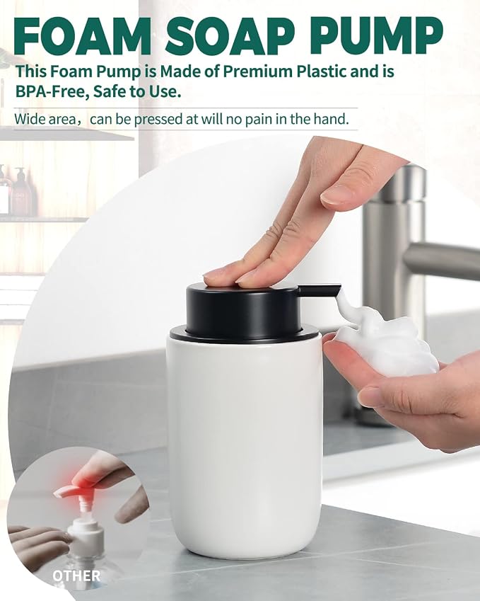 BosilunLife Foaming Soap Dispenser Dish, Soap Bottle Hand Wash Dispenser | Ceramic White Soap Dispenser Bathroom Small Foam Hand Dispenser Refillable Kitchen