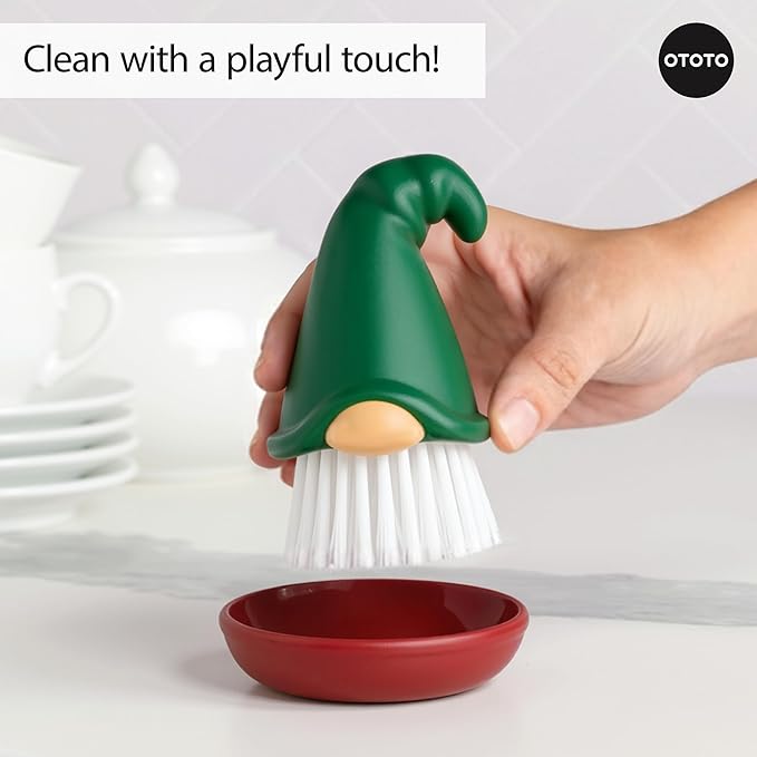New! Beardy Gnome Dish Brush by Ototo - Gnomes, Quirky Gifts, Cute Kitchen Accessories, Funny Kitchen Gadgets, Vegetable Brush, Cute and Useful Gifts for Women (Green)