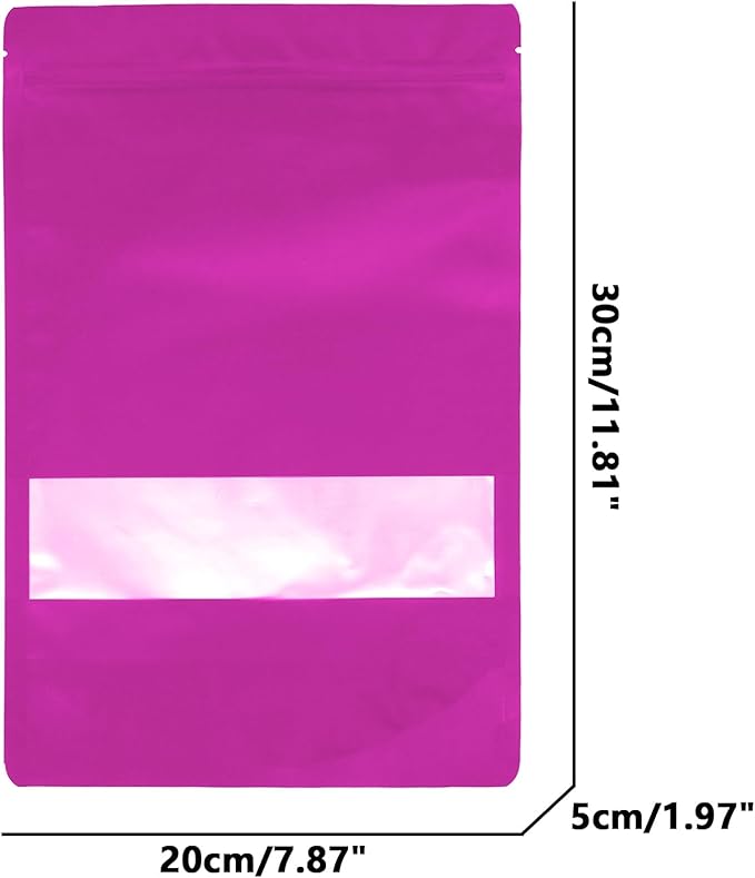 50PCS Foil Pouch Mylar Bags with Clear Window,ULIFESTAR Stand Up Sealable Bags with Tear Notches,Resealable for Food,Party Favors,Gift Packaging and Small Business(20 * 30cm/7.87 * 11.81",Purple)