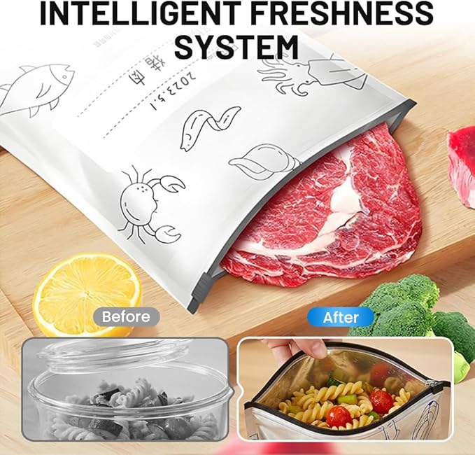 Reusable Aluminum Foil Sealable Storage Bags, Vacuum Zipper Pouches with Label and Stand Up Bottom Design, Leakproof Durable Food Storage Bags for Vegetables Fruits Meat (30, Medium)