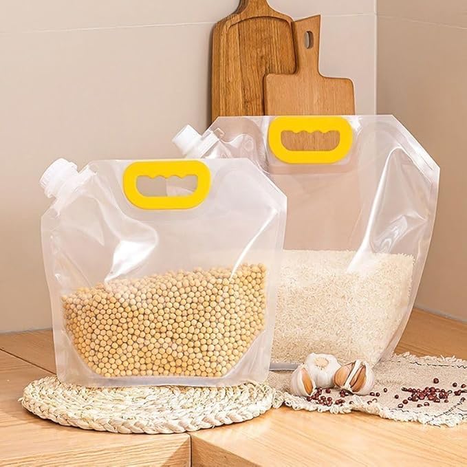 6pcsFood Storage Bags, Grain Moisture-proof Sealed Bag,Stand Up Food Bags Large Reusable Sealed Bag with Handle and Cap BPA Free