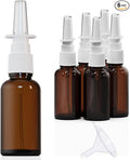 6 Pack 30ml (1oz) Amber Glass Nasal Spray Bottle, Empty Refillable Glass Nasal Sprayers Mist Bottles with Funnels, Dispensing Container with White Pump Sprayer (30ml(6pcs))