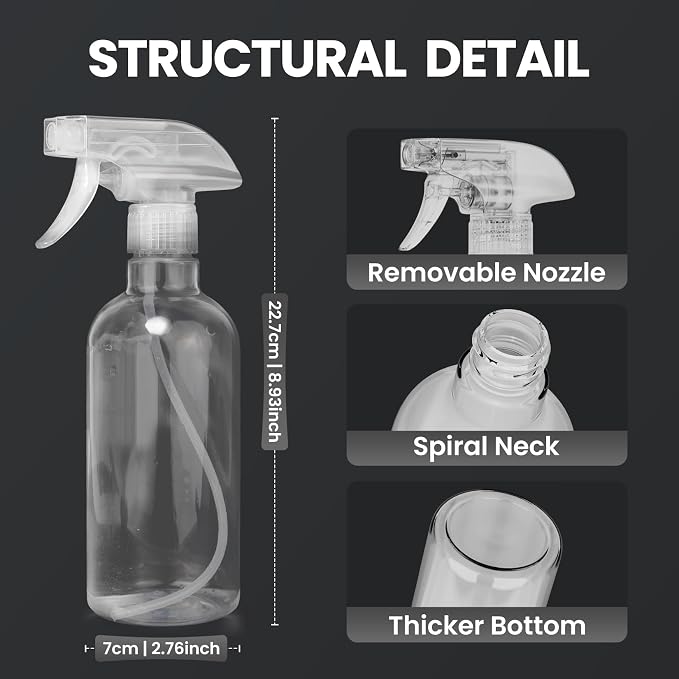 DIYSELF 2 Pack Spray Bottles for Cleaning 16.9 oz/500 ml Empty Spray Bottle | Heavy Duty Plastic Spray Bottles with Nozzle for Screen Printing Hair Pets, Clear Squirt Mist Spray Bottle for Plants
