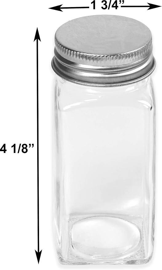 Simple Houseware Spice Jars 4-oz Square Glass Bottles, 24 Pack | 4 Ounce, with Shaker Lids, Funnel and Labels for Seasoning & Storage