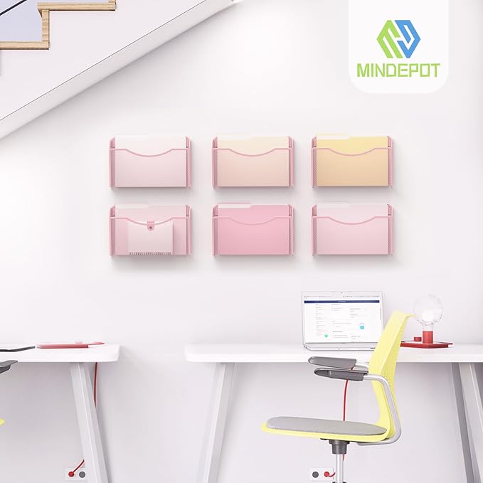 MINDEPOT Wall File Organizer - Heavy Duty Iron Office File Holder for Wall Mount - Hanging Document Organizer for Business, Classroom, Home Office