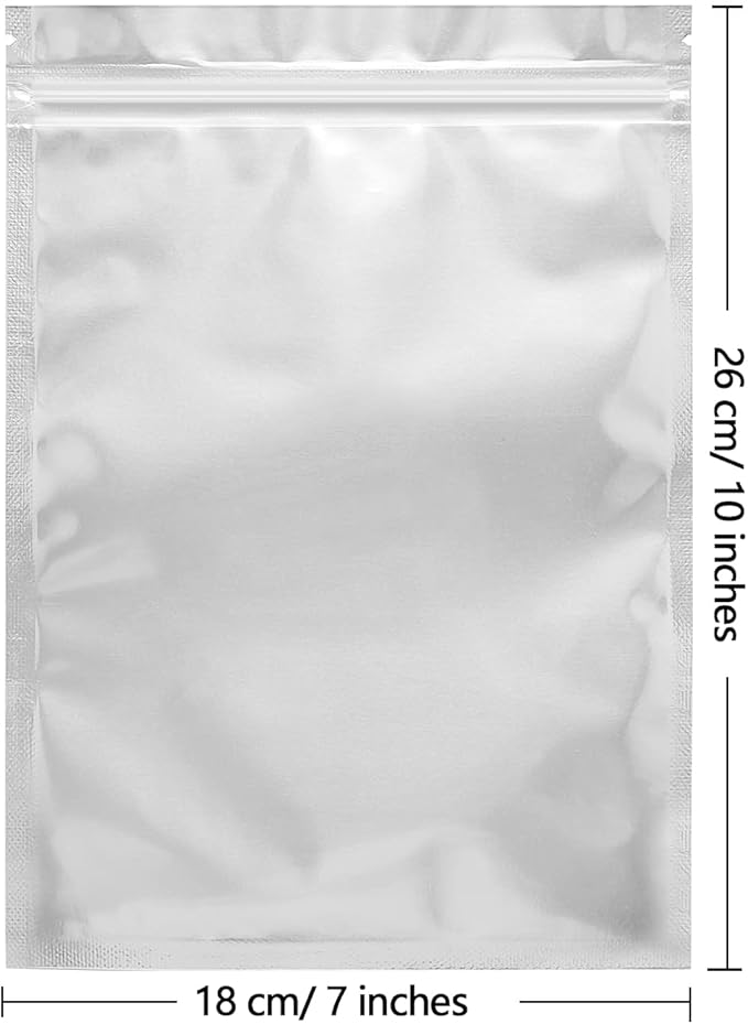 Mylar Bags for Food Storage 100 Pack 7 x 10 Inch Smell Proof Bags with Clear Window Resealable Aluminum Foil Packaging Pouch Bag Silver