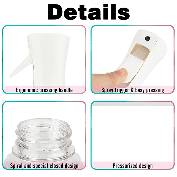 Spray Bottle for Hair (6.8OZ /200ML) Continuous Ultra Fine Mist Sprayer for Hair, Salons, Barber, Plants, Skin Care, 1 Pack Pure White