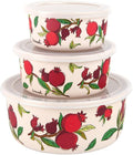 EMANUEL Set of 3 Melamine Food Storage Containers - Reusable Storage Lunch Boxes Plastic Lid - Unique Printed Designs (Pomegranates BMB-21A)