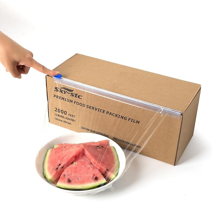Plastic Food Wrap Thick Enough for daily use Stronger for Comercial Use Durable With Slide Cutter 12"wide 2000 Feet long Home and Commercial Use Food Service