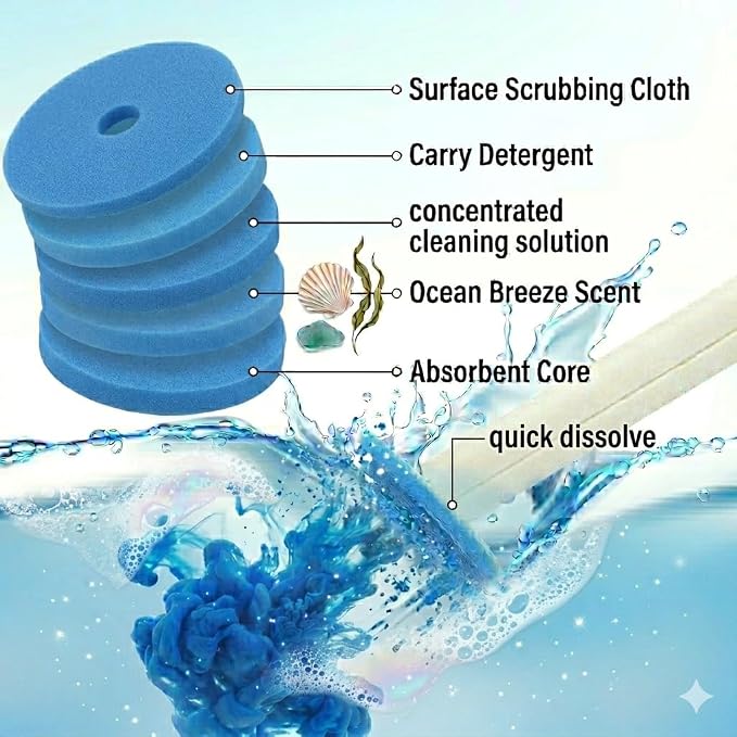 CiLoN 24 Pack Auto-Open Lid Disposable Toilet Bowl Brush & Holder Refills | Wall-Mounted Disposable Toilet Cleaning Set For Touch-Free Space-Saving Hygienic Modern Bathrooms (Ocean Breeze + 24 Sponge)