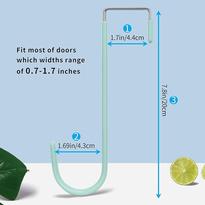 FYY Over the Door Hooks, Single-Hanger 4 Pack, Fits Doors 1.6" Green | Heavy Duty Metal, Hold 20lbs, Rubber-Coated, No-Drilling, for Bathroom Dorm, Hanging Towels Clothes Hats Bags Coats Wreaths