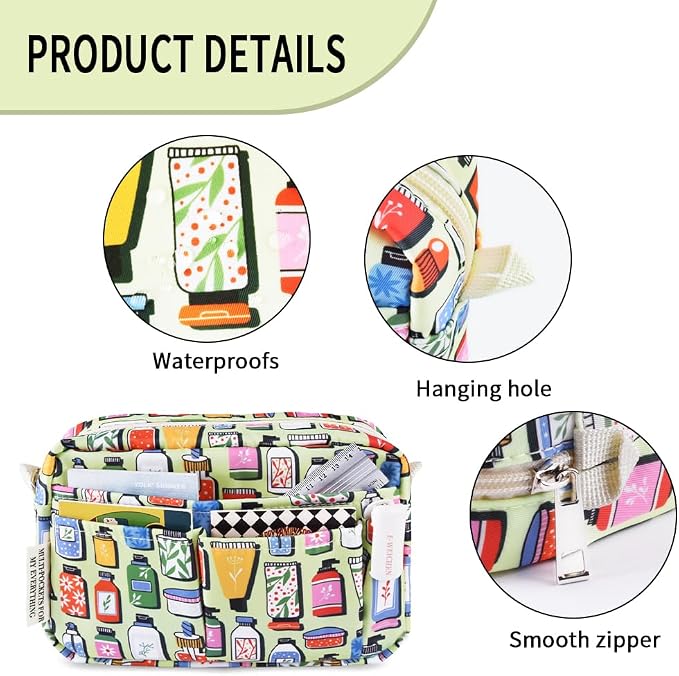E-WEICHEN Multiple Pockets Portfolio Organizer with Zippered, Makeup Bag Travel Essentials for Women, Simple Waterproof Stationery Pencil Pouch Bag for Journal Office Art Supplies.Green Wash