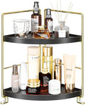 KINGNERWI 2-Tier Bathroom Counter Organizer, Vanity Corner Shelf, Black | Makeup Skincare Storage Tray, Small Countertop Rack, Stores Cosmetics, Perfume, Seasoning, Fits Sink and Dresser