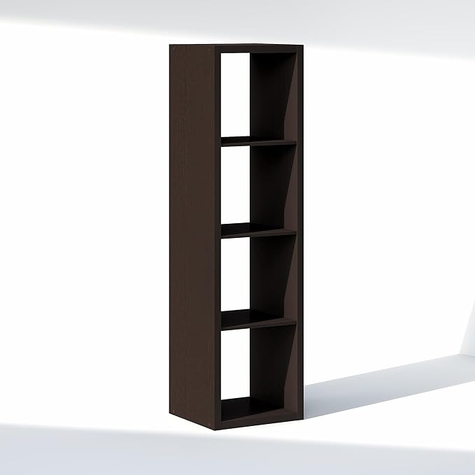 Furinno Cubic Extra Thick 4-Cube Closet Organizers and Storage, Dark Oak | 14.6 x 16 x 58 in, Vertical Open Shelf Closet Storage, Closet Organizer, for Wardrobe, Bedroom, Living Room