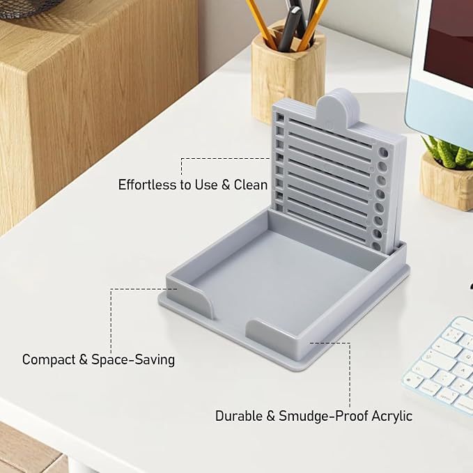 Sticky Note Holder with 5 Different Stencil | 3x3 Sticky Note Line Stencil and Holder, Sticky Note Stencil Perfect for to-Do Lists Office, Grey Acrylic Post It Note Holder