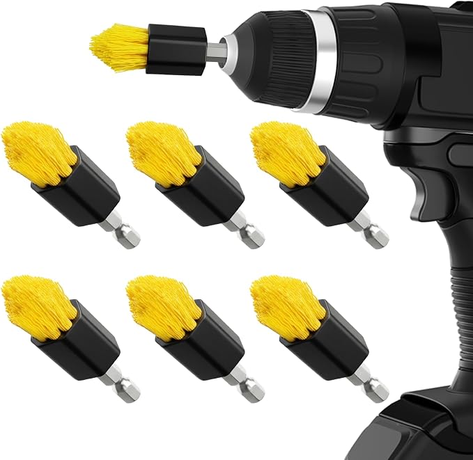 Holikme 6pcs Drill Brush Set for Home Cleaning - Grout and Tight Spaces | 3/4”W Drill Brush Attachment Set, corner brush, detail brush, grout, tile, shower and tub cleaning