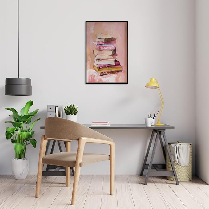 Pastel Book Stack Art Aesthetic Poster Canvas Wall Art Decoration Living Room Home Decor Bedroom Decoration Poster black framed20x30inch