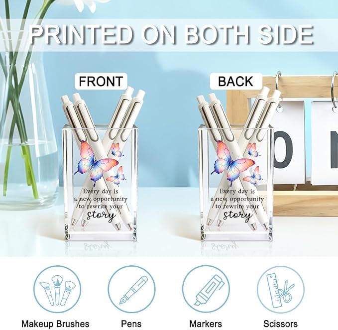 Every Day Is A New Opportunity To Rewrite Your Acrylic Pencil Holder Cup, Butterfly Pen Holder Gifts For Women Girls Sister, Inspirational Gifts for Friends, New Job Gag Gift for Coworker