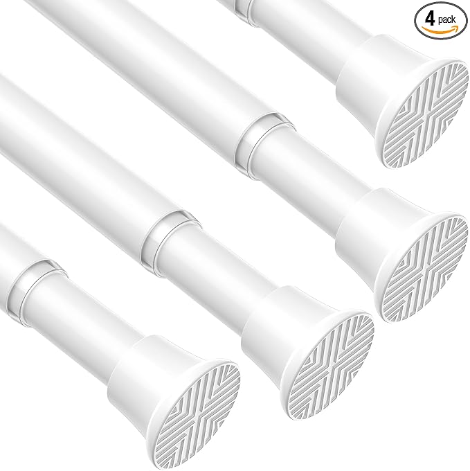 AIZESI Tension Rod 18-36 inch，4Pcs White Adjustable Tension Curtain Rod No Drilling Small Tension Rod Spring Tension Curtain Rod Expandable Curtain Rod