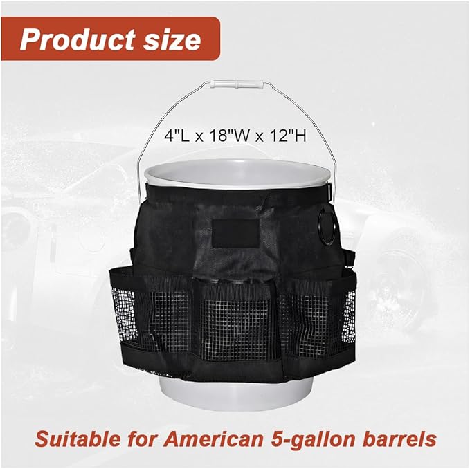 5 Gallon Bucket Tool Organizer Bag with Mesh Storage Pockets | Multi-Purpose Car Bucket Wash Tool, Universal Vehicle Cleaning Supplies Accessories for Home, Gardening, Fishing