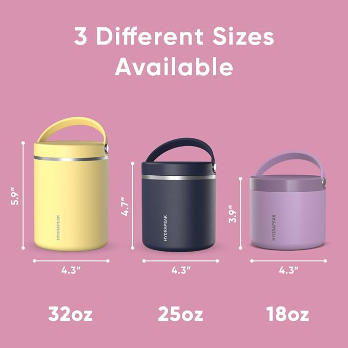 Hydrapeak 25oz Stainless Steel Vacuum Insulated Food Jar | Jar for Hot Food and Cold Food, Wide Mouth Leak-Proof Soup Jar for Adults, 10 Hours Hot and 16 Hours Cold (Bubblegum)