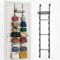 Over The Door Purse Organizer, Handbag Organizer Wall Mounted Purse Rack with 16 Hooks & Metal Basket, Hanging Handbag organizer Holds 16 Bags, 2 in 1 Dual Use for Door & Closet