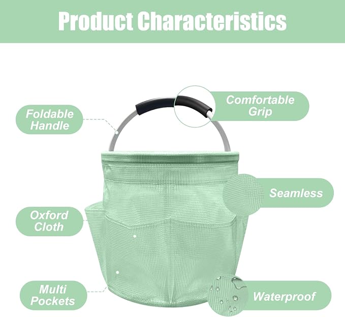 Qivine 17L Cleaning Caddy with Handle, Cleaning Supply Caddy, Foldable Tool Bag Cleaning Products Organizer, Portable Cleaning Bucket Caddy for Cleaning Supplies (Clear Green)