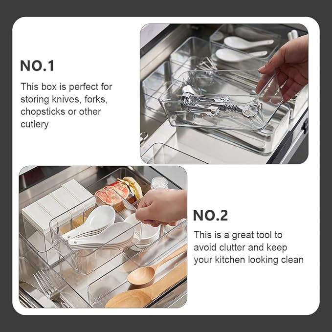 2Pcs Multi-function Household Storage Drawer Organizer Boxes Transparent PP Material Kitchen and Office Multi-compartment Storage Cases for Cosmetics Stationery and Items
