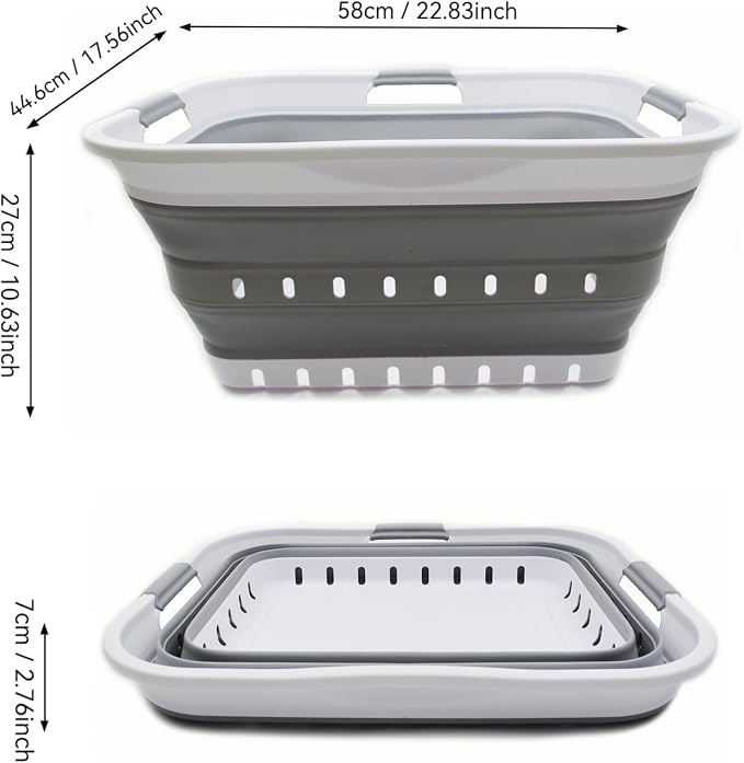 SAMMART 42L (11 gallon) Collapsible Plastic Laundry Basket - Foldable Pop Up Storage Container/Organizer - Space Saving Hamper/Basket (1, White/Grey)