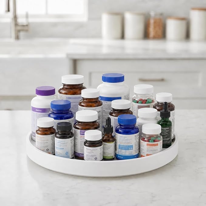 Medicine Bottle Organizer, Lazy Susan Turntable Organizer for Cabinet, Rotating Vitamin and Pill Bottle Storage for Bathroom, Kitchen, Pantry