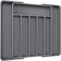 Aujen Silverware Organizer - Expandable Kitchen Drawer Organizer, Adjustable Utensil Organizer, Cutlery Tray for Forks, Knives, Multipurpose Kitchen Organizers and Storage Solution, Grey, Large
