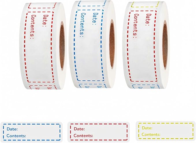 Freezer Labels 375pcs - 3"x1" Self-Adhesive Removable Food Labels | Write-On Waterproof & Oil-Proof Tape for Containers, Meal Prep & Pantry Organization (3 Rolls, 3 Colors) | BPA-free waterproof stickers leave zero residue. Safe for freezer, microwave ...