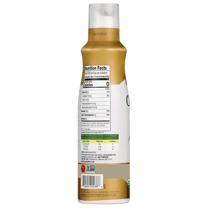 Pompeian USDA Organic Extra Virgin Olive Oil Non-Stick Cooking Spray, Full-Bodied, Perfect for Salads and Pasta, Naturally Gluten Free, Non-Allergenic, Non-GMO, No Propellant, 5 FL. OZ, Single Bottle | No Propellants - First Cold Pressed Olive Oil for ...