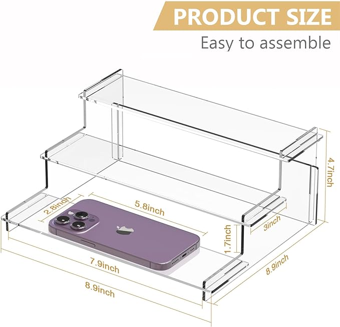 Acrylic Risers Display Stand, 3 Tier Cupcake Holder, Perfume Organizer | Clear Display Shelf for Figures and Collection, Dessert Shelves for Party, Display Risers for Decoration and Organizer
