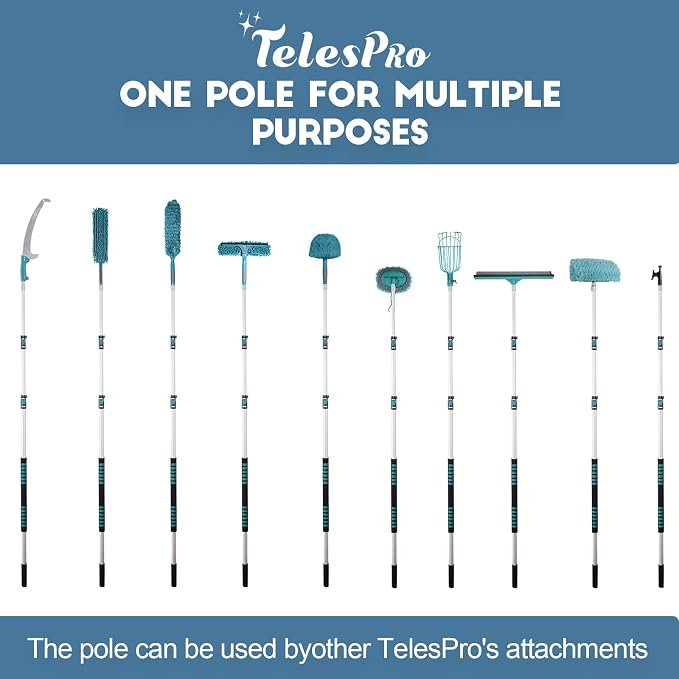 TelesPro 20 Foot High-Reach Duster Kit with 5-12FT Extendable Pole - High Ceiling Duster Cleaning Kit with Telescopic Pole,Cobweb Duster, Chenille Ceiling Fan Duster, Microfiber Feather Duster