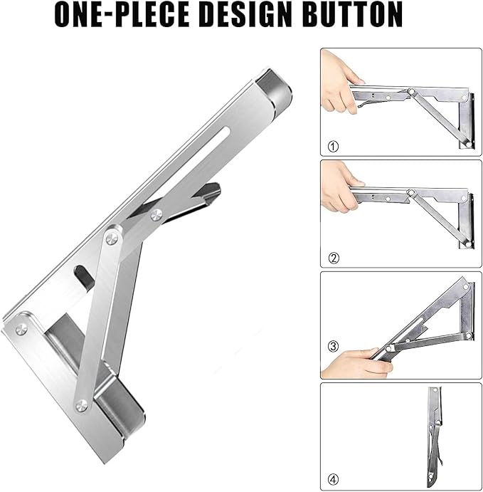 Folding Shelf Brackets 16 inch 4 Pcs Max. Load 350lb - Heavy Duty Stainless Steel DIY Wall Mounted Shelf Brackets Space Saving for Table Work Bench, Garage Workstation, Stuff Supports, Plant Stand