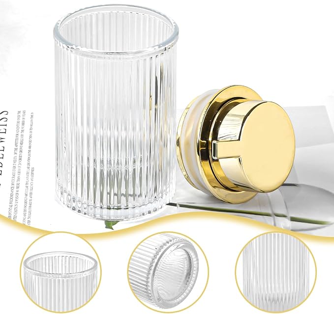 Foaming Soap Dispenser, Bathroom Clear Glass Foam Soap Dispenser, Refillable 12 Oz Foam Pump Bottle Container with Gold Pump, Decorative Slim Ribbed Dish Soap Dispenser for Kitchen